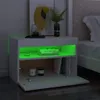 A modern bedside table with integrated green LED lighting is shown next to a bed. Produktbild-Vorschau