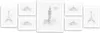 A set of seven white picture frames arranged in a collage on a white background. The frames contain black and white sketches of famous landmarks, including the Eiffel Tower and Big Ben. The central frame has the text 'CASA CHIC' above the sketch of Big Ben Náhľad obrázku produktu