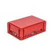 A red plastic storage crate with a lid, shown from a three-quarter angle on a white background. Voir les images du produit