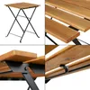 A collage of four images showing a wooden bistro table and chairs set from different angles and close-ups. Produktbild-Vorschau