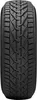 A close-up, front-facing view of a black car tire with a detailed tread pattern. Produktbild-Vorschau