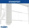 A close-up, low-angle view of the white metal frame of a standing microwave shelf. Anteprima dell’immagine prodotto