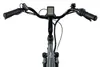Close-up overhead view of an electric bicycle's handlebars and front fork. Produktbild-Vorschau