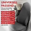 A car seat with a black seat cover is shown inside a car, with text overlay listing compatible car brands. Produktbild-Vorschau
