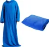 A blue fleece blanket with sleeves and a folded blue fleece blanket are shown against a white background. Náhľad obrázku produktu