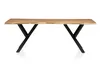 A wooden dining table with black metal legs, presented against a white background. Produktbild-Vorschau
