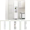 A white bathroom cabinet and other bathroom fixtures in a tiled room. Náhled obrázku produktu