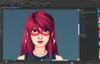 A digital illustration of a female character with pink hair and a red mask, displayed within a software interface. Produktbild-Vorschau