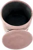 A pink velvet storage ottoman with its lid open, showing the black interior. Anteprima dell’immagine prodotto