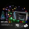 A product shot of a string of multicolor LED lights, with a box and a small inset image of a decorated Christmas tree. Produktbild-Vorschau