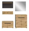 A set of furniture for an entryway, including a shelf with hooks, a bench with storage, and a tall cabinet. Produktbild-Vorschau