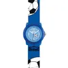 A close-up of a children's watch with a blue strap and a soccer ball design. Produktbild-Vorschau