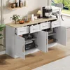 A white and wood-tone cabinet with drawers and doors is shown in a room. Anteprima dell’immagine prodotto