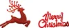 A red reindeer ornament and a red "Merry Christmas" text decoration are shown against a white background. Náhľad obrázku produktu