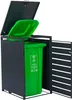 A dark grey trash bin enclosure with a green trash bin inside, shown with the lid open. Produktbild-Vorschau