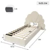 A diagram showing the dimensions of a bed frame with a shell-shaped headboard. Voir les images du produit
