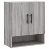 A gray wooden wall cabinet with two doors and an open shelf below, presented against a white background. Produktbild-Vorschau