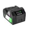 A black lithium-ion battery pack with green and white labels, shown on a white background. Produktbild-Vorschau