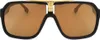A front view of Carrera sunglasses with black frames and gold accents, featuring brown lenses. Produktbild-Vorschau
