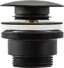 A close-up studio shot of a black sink drain stopper. Produktbild-Vorschau