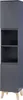 A tall, narrow cabinet with geometric line details on the front panels, standing on four wooden legs. Podgląd zdjęcia produktu