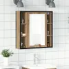 A bathroom medicine cabinet with a mirror and shelves, mounted on a tiled wall above a sink. Podgląd zdjęcia produktu