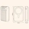 Technical drawings and dimensions of a magnetic power bank with integrated cables. Produktbild-Vorschau