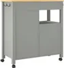A grey kitchen cart with a wooden top and three hooks on the side, shown against a white background. Náhled obrázku produktu