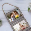 A hanging collage picture frame with two photos, one of a mother and daughter with tulips, and another of a mother reading to two children. Produktbild-Vorschau