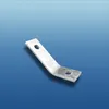 A metal bracket with two holes against a gradient blue background. Produktbild-Vorschau