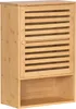 A wooden wall cabinet with a slatted door and an open shelf below. Produktbild-Vorschau