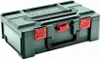 A green and red Metabo tool case is shown from a diagonal angle. Podgląd zdjęcia produktu