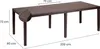 A brown rectangular outdoor dining table with dimensions indicated by measurement lines and text. Produktbild-Vorschau