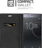 A black wallet-style phone case is open, showing a credit card inserted into a slot and a smartphone displaying the home screen. Náhľad obrázku produktu