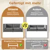 A comparison image showing two beds, one labeled 'Unsere' (Ours) and the other 'Andere' (Others), highlighting differences in features like back height, comfort, and design. It also includes icons indicating 'No Sliding' for the 'Unsere' bed and 'Leicht zu Anteprima dell’immagine prodotto