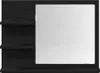 A black wooden-look bathroom mirror with shelves on the left side, against a white background. Produktbild-Vorschau