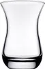 A clear glass teacup with a distinctive curved shape. Produktbild-Vorschau