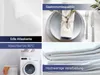 A collage of images showcasing fabric napkins, including a close-up of the texture, a table setting, and a washing machine. Produktbild-Vorschau