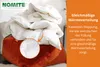 A pile of white duvets on an orange beanbag chair, with a close-up inset showing the stitching. Produktbild-Vorschau