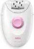 A white Braun Silk Epil 1 epilator with a pink dial is shown against a white background. Produktbild-Vorschau