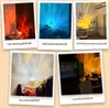A collage of five images showing a LED night light projecting colorful light patterns in different settings. Produktbild-Vorschau
