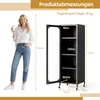 A woman holding a drink stands next to a cabinet with dimensions shown. Podgląd zdjęcia produktu