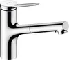 A studio shot of a chrome kitchen faucet against a white background. Produktbild-Vorschau