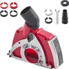 A red and silver angle grinder dust shroud with various accessories on a white background. Voir les images du produit