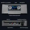A product shot of a MEDION internet radio, with labels pointing out its various features and ports. Produktbild-Vorschau