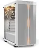 A white computer case with a clear side panel showing internal components and fans. Produktbild-Vorschau
