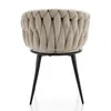 A beige upholstered chair with a braided backrest and black metal legs, shown from the back against a white background. Náhled obrázku produktu