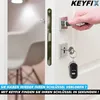 A hand is shown inserting a key into a lock, with a key finder attached to the key. Produktbild-Vorschau