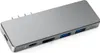 A silver USB-C hub adapter is shown on a white background. Produktbild-Vorschau