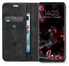 A black flip-case wallet for a smartphone, showing credit cards and a banknote inside. Produktbild-Vorschau